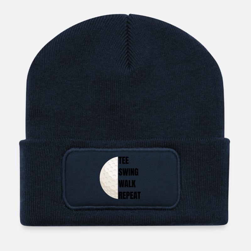 Répétition du swing de départ - slogan de golf - Beanie recyclé à patch - bleu marine