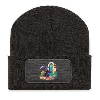 Dessin animé de la Faucheuse à la porte - Beanie recyclé à patch - charbon - Devant
