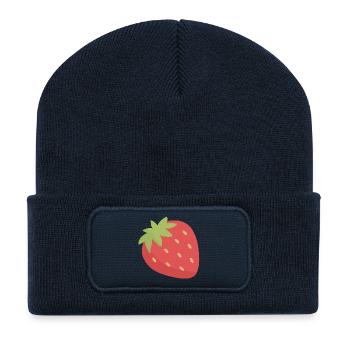 Erdbeer-Pop-Art-Charme - Recycelte Patch Beanie - French Navy - Vorne