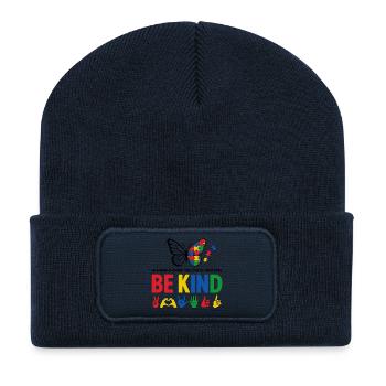 Autismus Sei freundlich Bewusstsein | Bunter Schmetterling - Recycelte Patch Beanie - French Navy - Vorne