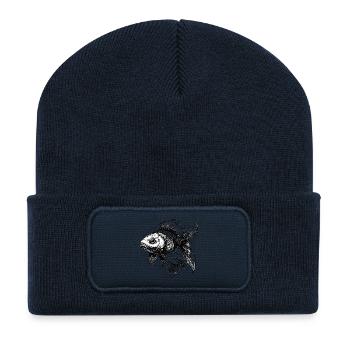 Black and White Goldfish - Recycled Patch Beanie - french navy - Front