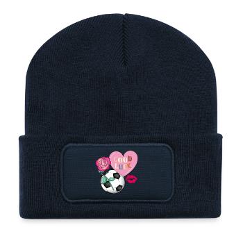 J’adore le football - Beanie recyclé à patch - bleu marine - Devant