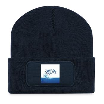 Flying Fish Jump Over Waves Sea Water - Recycled Patch Beanie - french navy - Front
