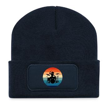 Idée cadeau pour le batteur avec percussions - Beanie recyclé à patch - bleu marine - Devant