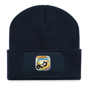 Chillin is My Superpower Katze - Recycelte Patch Beanie - French Navy - Vorne