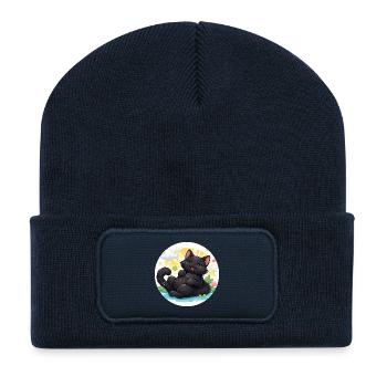 Katzenglück am Sonnenschein - Recycelte Patch Beanie - French Navy - Vorne
