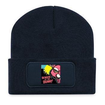 Avertissement du lapin – Pop Art - Beanie recyclé à patch - bleu marine - Devant