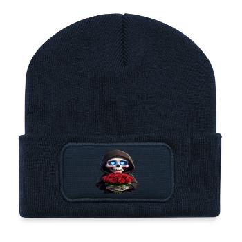Skelett - Rosenstrauß - Recycelte Patch Beanie - French Navy - Vorne