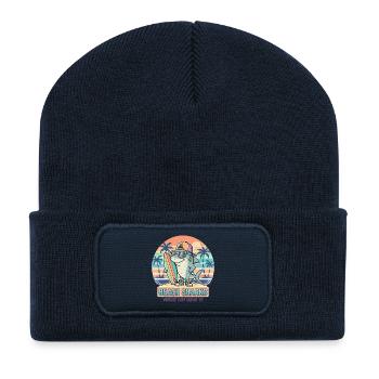 Vacances rétro surfeurs à la plage des requins - Beanie recyclé à patch - bleu marine - Devant