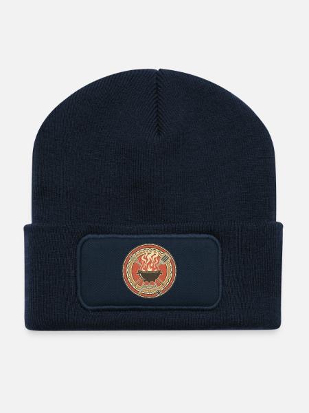 Retro BBQ Grill Flames Badge - Recycled Patch Beanie - french navy