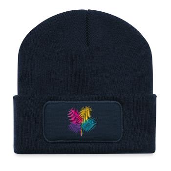 Feuilles de palmier colorées | Motif foliaire tropical - Beanie recyclé à patch - bleu marine - Devant