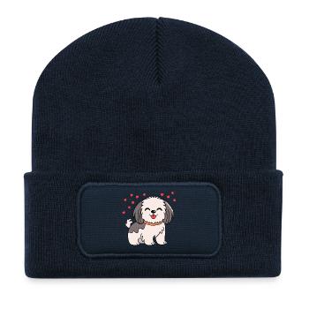 Robuste Havanese (bande dessinée/blanc-gris) - Beanie recyclé à patch - bleu marine - Devant