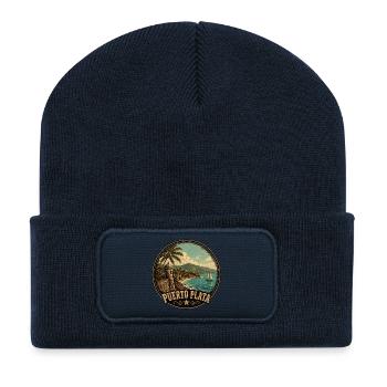 Puerto Plata Vintage Reise Motiv - Recycelte Patch Beanie - French Navy - Vorne