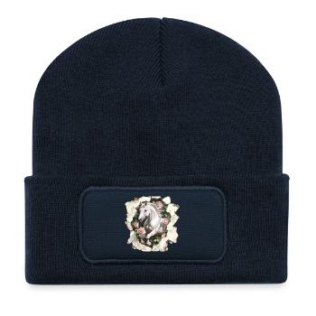 Cheval - Beanie recyclé à patch - bleu marine - Devant