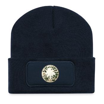 Flower Wreath Embroidery Round - Recycled Patch Beanie - french navy - Front