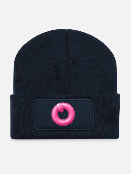 Pink Donut Ring Swimming Ring Flamingo - Recycled Patch Beanie - french navy