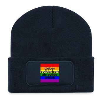 LIEBER SOLIDARISCH ALS SOLIDE ARIISCH, NIE WIEDER - Recycelte Patch Beanie - French Navy - Vorne