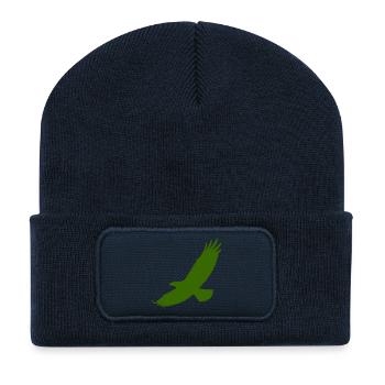 Grüner Falken Silhouette - Recycelte Patch Beanie - French Navy - Vorne