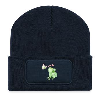 Frosch verliebt in einen Schmetterling - Recycelte Patch Beanie - French Navy - Vorne