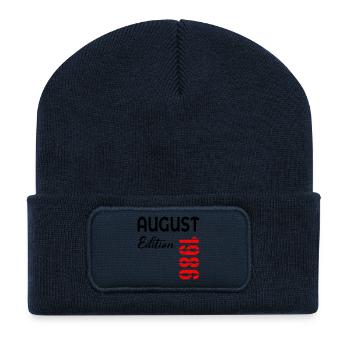 40. Geburtstag August 1986 - Recycelte Patch Beanie - French Navy - Vorne