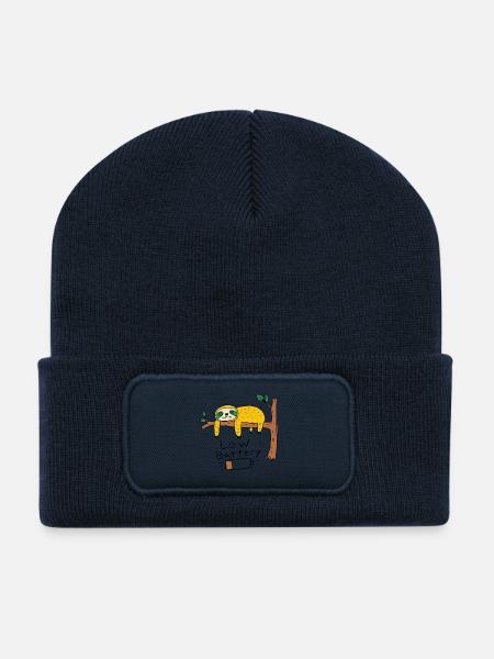 Low Battery: Funny Lazy Sloth - Recycled Patch Beanie - french navy