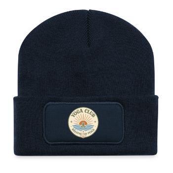 Yoga Club Retro Vintage Logo – Meditation  - Recycelte Patch Beanie - French Navy - Vorne
