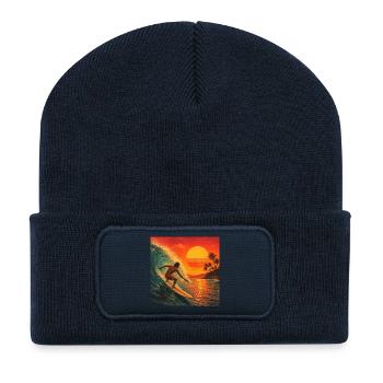 Odyssée des Surfs au Coucher du Soleil - Beanie recyclé à patch - bleu marine - Devant