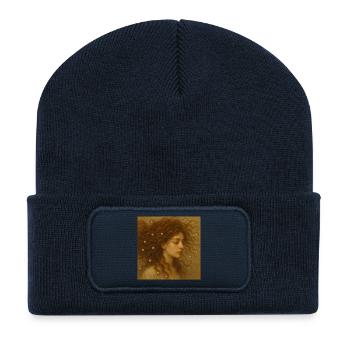 Pearl hair portrait in warm gold - Recycled Patch Beanie - french navy - Front