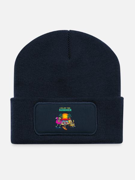 Sommer-Skelettparty am Meer - Recycelte Patch Beanie - French Navy