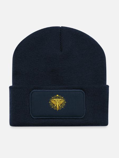 Goldener Metatron-Totem-Elefant - Recycelte Patch Beanie - French Navy