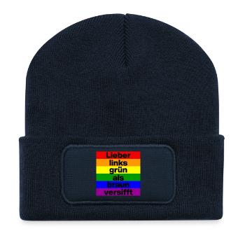 LIEBER LINKS GRÜN ALS BRAUN VERSIFFT, NO NZS  - Recycelte Patch Beanie - French Navy - Vorne
