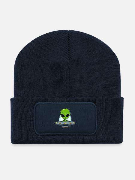 Extraterrestre dans un vaisseau spatial - Beanie recyclé à patch - bleu marine