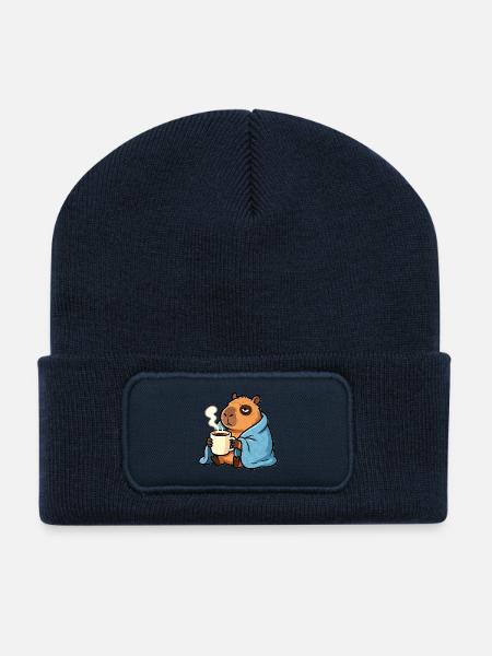 Don't Worry, Be Capy - Funny Coffee Capybara - Recycled Patch Beanie - french navy