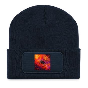 Cosmic Black Cat and Melted Clock - Recycled Patch Beanie - french navy - Front