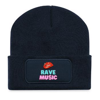 Rave Music Leopard Lips Neon Text - Recycled Patch Beanie - french navy - Front