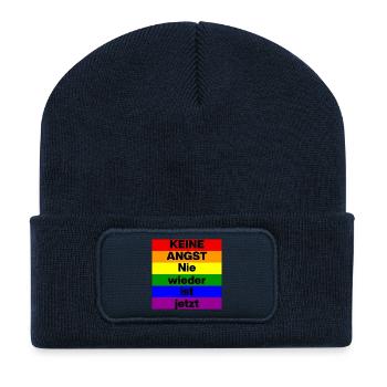 KEINE ANGST NIE WIEDER IST JETZT,  NO NZS, NO AFD - Recycelte Patch Beanie - French Navy - Vorne