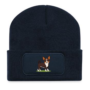Pinscher miniature (bande dessinée) - Beanie recyclé à patch - bleu marine - Devant