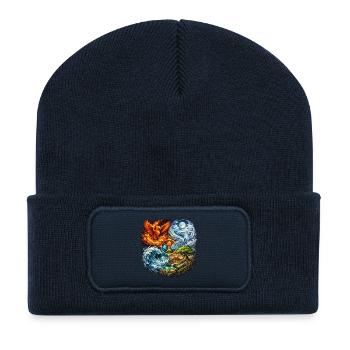 Phénix, Feu, Eau, Terre, Symbolisme - Beanie recyclé à patch - bleu marine - Devant