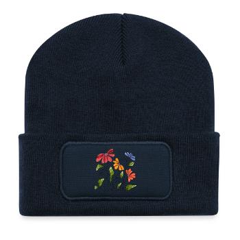 Fleur - Beanie recyclé à patch - bleu marine - Devant