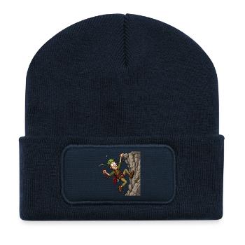 Comic-Bergsteiger am Überhang – Klettern Abenteuer - Recycelte Patch Beanie - French Navy - Vorne