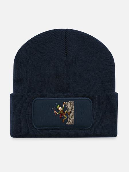 Comic-Bergsteiger am Überhang – Klettern Abenteuer - Recycelte Patch Beanie - French Navy