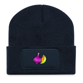 Pop Art Illustration: Purple Garlic Head and Clove - Recycled Patch Beanie - french navy - Front