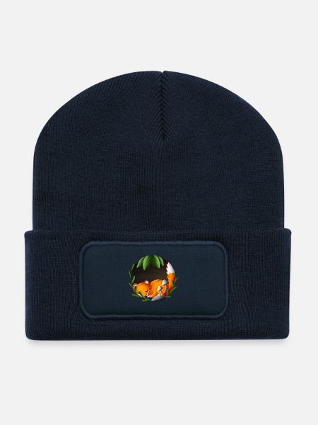 Renard endormi dans le cercle vert - Beanie recyclé à patch - bleu marine