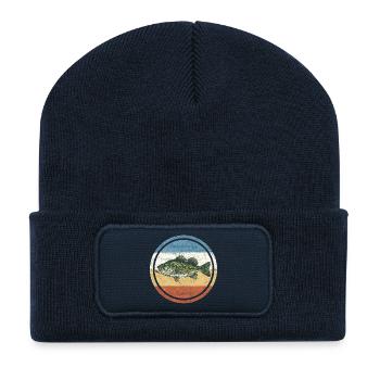 La basse dans un cercle rétro - Beanie recyclé à patch - bleu marine - Devant