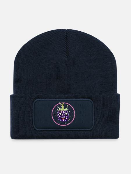 Kawaii Brombeere in Pink Circle - Recycelte Patch Beanie - French Navy