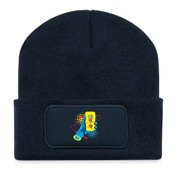 Neon Exklamation Gadget - Recycelte Patch Beanie - French Navy - Vorne