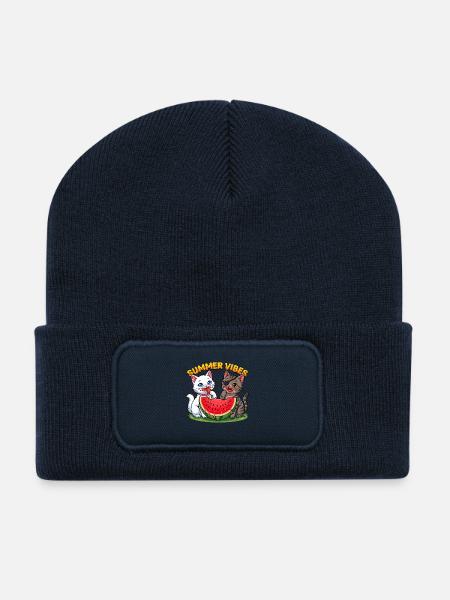 Sommer Katzen mit Wassermelone - Recycelte Patch Beanie - French Navy
