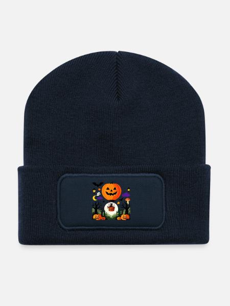 Pumpkin Balloon Halloween Flight - Recycled Patch Beanie - french navy