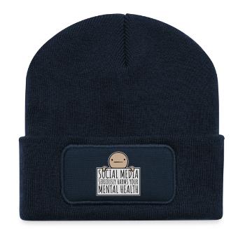 Les réseaux sociaux nuisent sérieusement à la santé mentale selon les affirmations - Beanie recyclé à patch - bleu marine - Devant