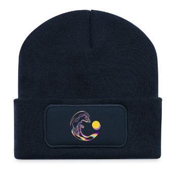 Neon Wellen - Recycelte Patch Beanie - French Navy - Vorne